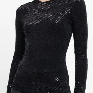NWT 7 For All Mankind Black Long Sleve Sparkle Mesh T Shirt  XL